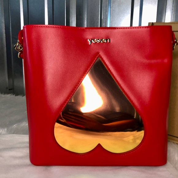 Heart Handbag Matching Coin Purse Leather NIB Set Red Black Gold White - Picture 3 of 16